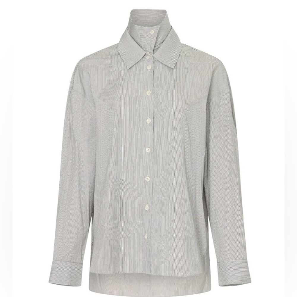 Tibi Double Collar Striped Shirt